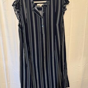 LOFT Navy and White Striped Dress